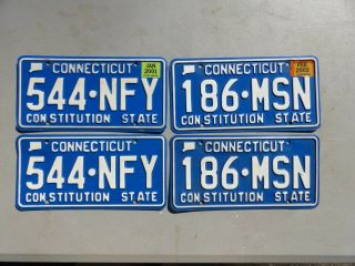 2000 & 2001 Blue Base Connecticut Car License Plates Pairs Map Constitution
