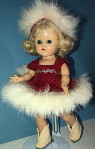 Vintage Vogue Strung Ginny Doll In Her 1953 Skinny Tagged Ice Skating Dress