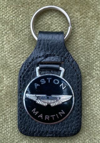 Vintage Aston Martin Leather Metal And Enamel Keychain