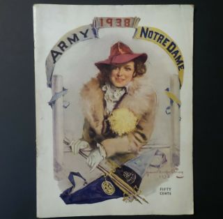 1938 Notre Dame Fighting Irish Vs Army Official Football Game Program Vintage