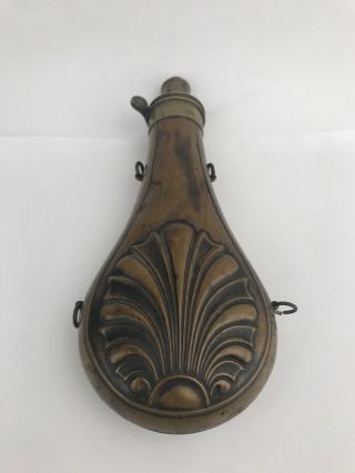 Antique 19th Century Civil War Era Copper & Brass Black Gun Powder Flask