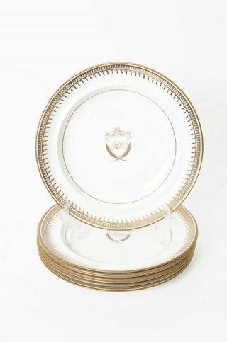 Spode Imperial Ware 1890s Antique White And Gold Dinner Plates,  Set Of 6