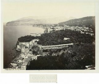 Sorrento Italy Harbor City Aerial View Antique Albumen Art Photo By G.  Sommer