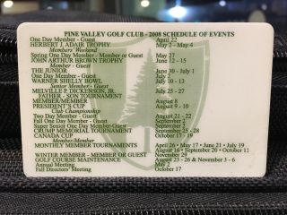 2008 Pine Valley Golf Course Wallet Size Yearly Schedule Course Events Calendar