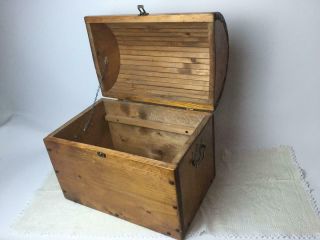 Vintage Wood Pirate Chest Dome Hinged Lid Heavy Hand Made Wooden Box