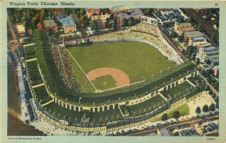 Chicago Illinois Wrigley Field Cubs Baseball Vintage Linen Postcard