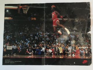 1988 Michael Jordan Poster Slam Dunk Contest Nike Vintage Wheaties 23x16