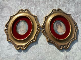 Antique Victorian Paintings Red Velvet And Gold Gilt Frames