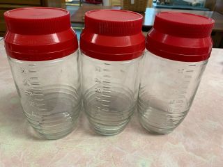 3 Vintage Maxwell House Coffee 32 Oz Glass Jar Measuring Red Lid Anchor Hocking