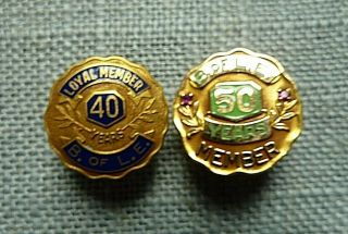 2 Vintage B.  Of L.  E.  Brotherhood Of Locomotive Engineers Ruby Pins 40&50 Years