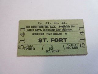 1957 Lner (scotland) Railway Ticket - Dundee (tay) To St.  Fort,  3rd Class Single