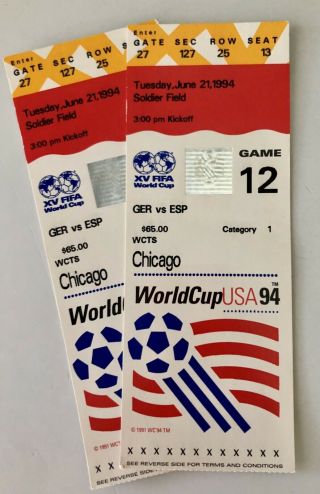 1994 World Cup Tickets.  Chicago Germany Vs.  Spain