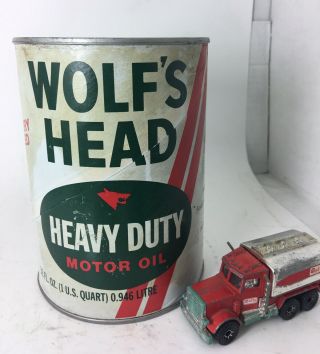 Vintage 1 Quart Wolfs Head Heavy Duty Motor Oil Can Bright Colors