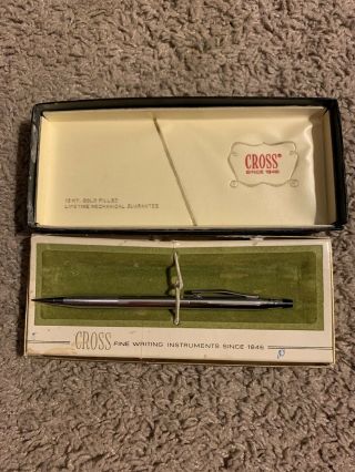 Vintage Cross Chrome Mechanical Pencil In Desk Set Box - No Pen