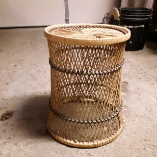 Vintage Woven Rattan Coffee Accent End Side Table Wicker