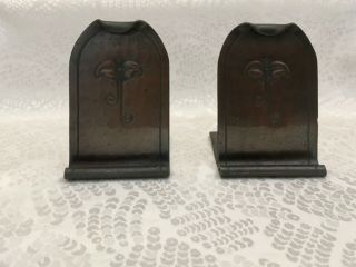 Signed Roycroft Hand Hammered Copper Bookends.  Arts And Crafts 2
