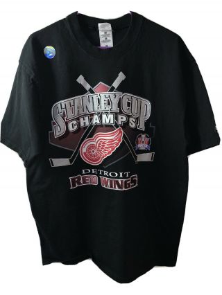 Vintage Starter Detroit Red Wings 1998 Stanley Cup Champions T - Shirt Black Large