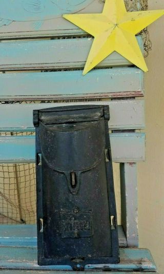 Antique Vintage Cast Iron Mailbox W/ View Slide - Awesome Patina