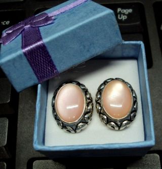Vtg Joseph Esposito Espo Sig.  925 Sterling Silver Pierced Earrings Pink Studs