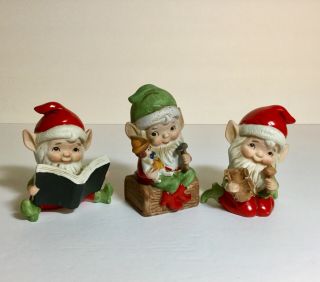 Vintage Homco Christmas Elves Set Of 3 Figurines Decoration
