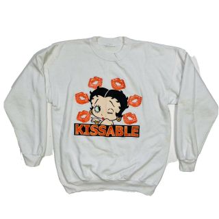 Vintage Betty Boop Kissable Sweater Womens Size Unknown Kiss Lips Graphic White