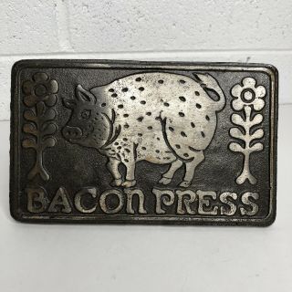 Vintage 1978 Cast Iron Bacon Press Taylor & Ng Pig And Flowers Kitchen Cooking
