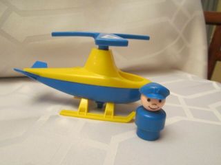 Vintage Fisher Price Little People - Helicoptor And Pilot