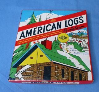 Vintage Toy Wooden American Logs By Halsam No 87 With Box
