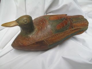 Vintage Hand Carved Hand Painted Duck Decoy St Matin 1 Piece Solid Wood
