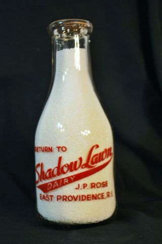Vintage Glass Milk Bottle Shadow Lawn Dairy Ri Farm Quart Great Graphics W Cow