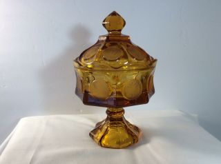 Vintage Amber Fostoria Coin Dot Candy Dish Compote With Lid