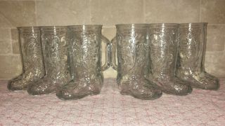 Set Of 6 Vintage Cowboy Boot Beer Mugs/vase With Handle/clear Glass