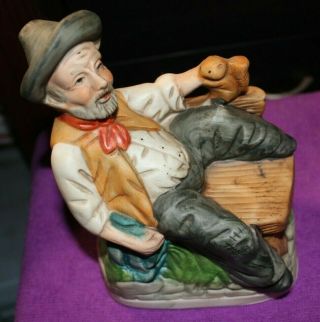 Vintage Lecroy Old Man On Bench With Squirrel 7 Inches Tall Porcelain Bisque