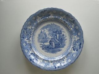 Antique Romantic Staffordshire Blue Transferware Plate Milanese Pavilions