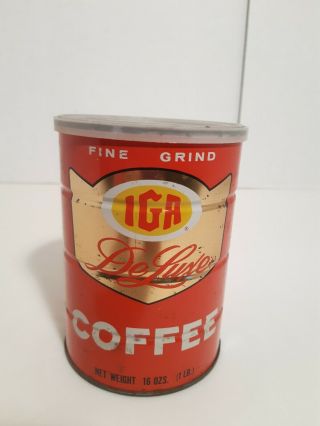 Vintage Iga Deluxe Coffee Can Tin 1 Lb Home Decor Advertising With Lid