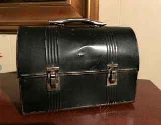Vintage American Thermos Bottle Co Black Metal Dome Top Lunch Box Pail