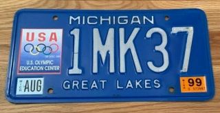 Michigan,  U.  S.  Olympic Education Center " 1mk37 ",  License Plate (1999 Sticker)