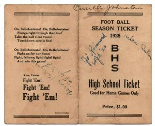 Oh Ohio Bellefontaine Troy Marysville Sidney High School Football Ticket 1925