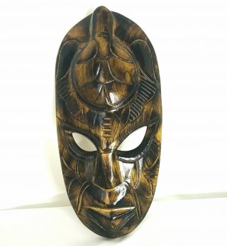 Vintage African Wood Hard Carved Mask Tiki Head Face Tribal Art