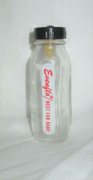 Vintage 1950’s Evenflo 3” Glass Baby Doll Bottle With Cap