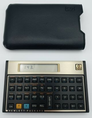 Vintage Hp Handheld Financial Calculator 12c Hewlett Packard Black Gold W/ Case