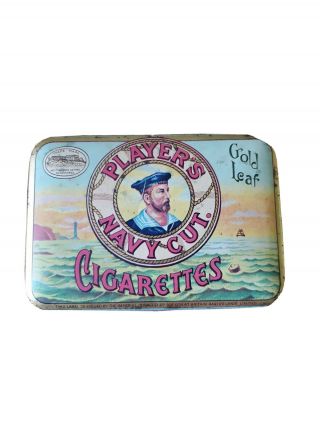 Vintage Players Navy Cut Cigarette Gold Leaf Hinged Tin