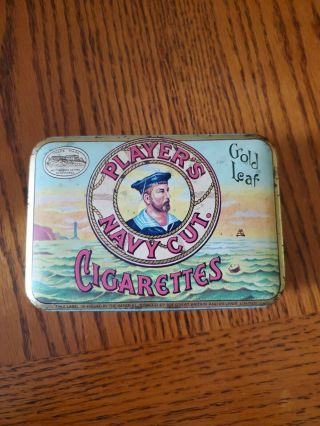 Vintage Players Navy Cut Cigarette Gold Leaf Hinged Tin 2