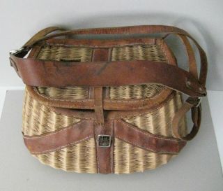 Vintage Wicker And Leather Fishing Creel