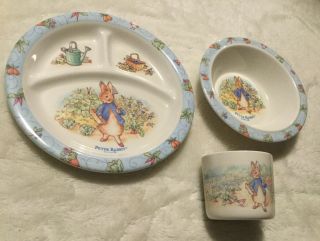 Eden Peter Rabbit Melamine Dish Set 3 Piece Cup Bowl Divided Plate 1996 Vintage