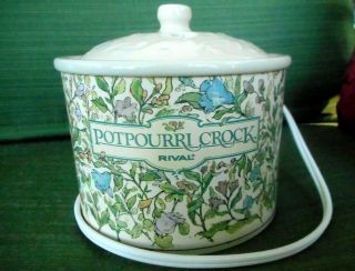 Vtg.  Rival Electric Potpourri Simmering Pot With Lid - - Flowered Design