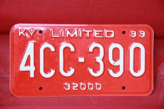 1999 Kentucky License Plate Limited 32000 Bright Red