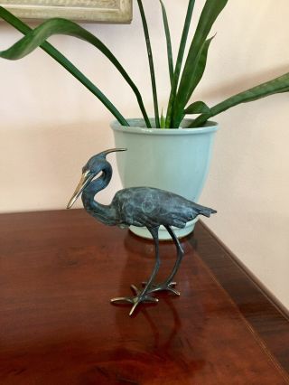 Vintage Art Deco Bronze Sculpture Crane Egret Heron Bird Artist Signed 6 " Tall
