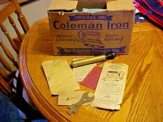 Rare Vintage Antique Vintage Coleman Model 4a Gas Iron W/ Papers & Wrench