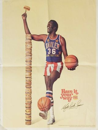 1976 Meadowlark Lemon Harlem Globetrotters Basketball Poster Burger King